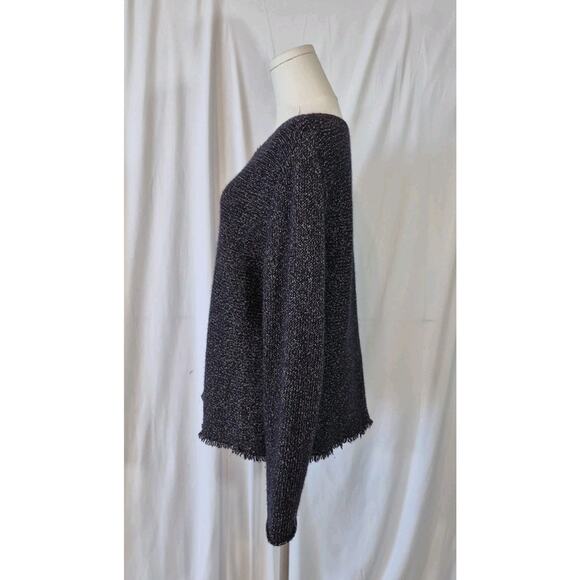 Eileen Fisher Womens Black Fringe Hemmed Wool Blend Sweater Large - Picture 5 of 7